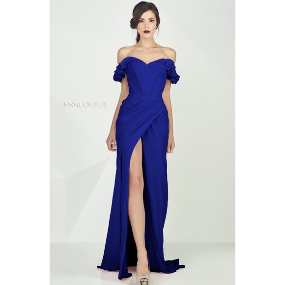 MNM COUTURE RUFFLED OFF SHOULDER DRESS G0665